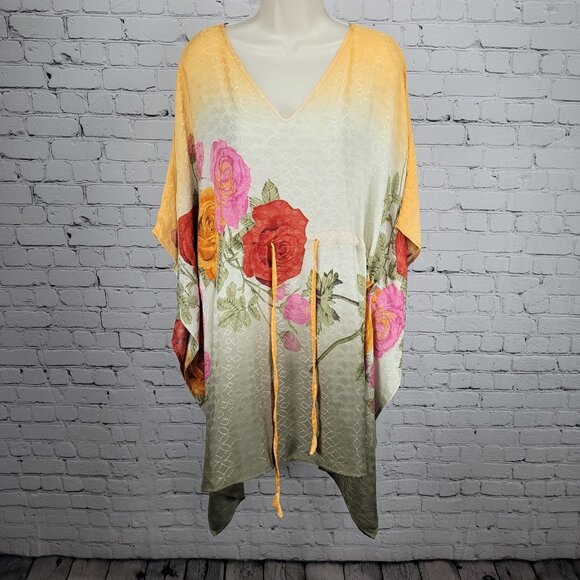 Multicolor 100% Recycled Silk Roses Lightweight Dress Tunic Top India O/S - Picture 1 of 13